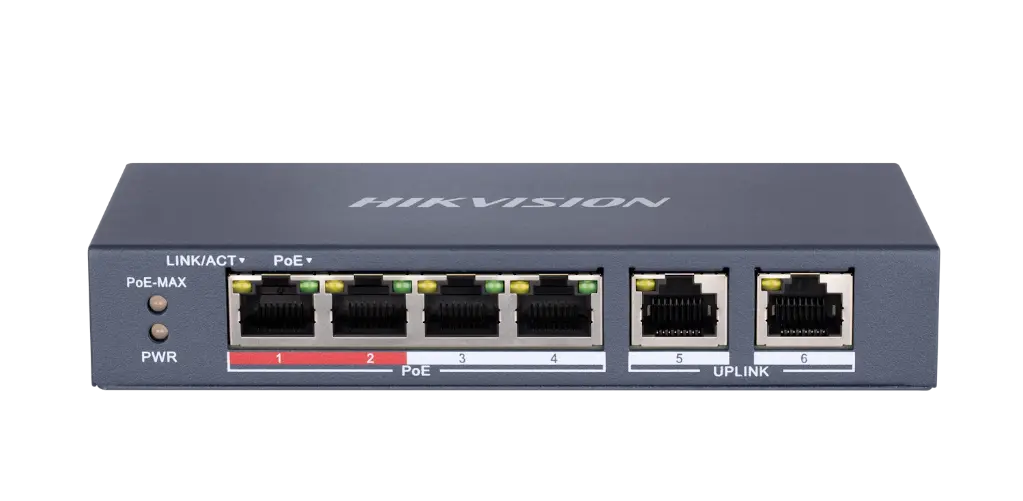 Switch PoE 4+2 Hikvision 4PoE+2Uplink 10/100 (DS-3E0106P-E/M)