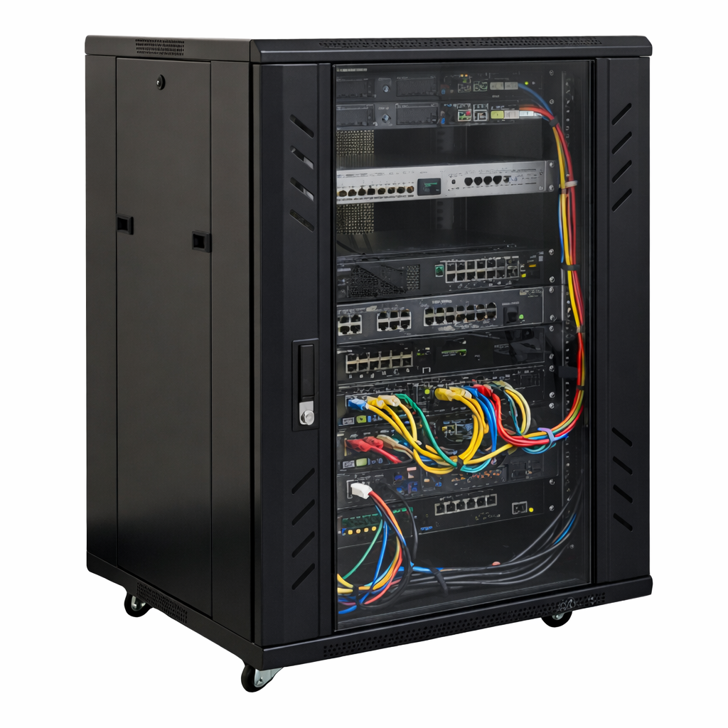 Rack de Pie Inglobar 22U 600mm Vidrio + Bandeja + Ventiladores