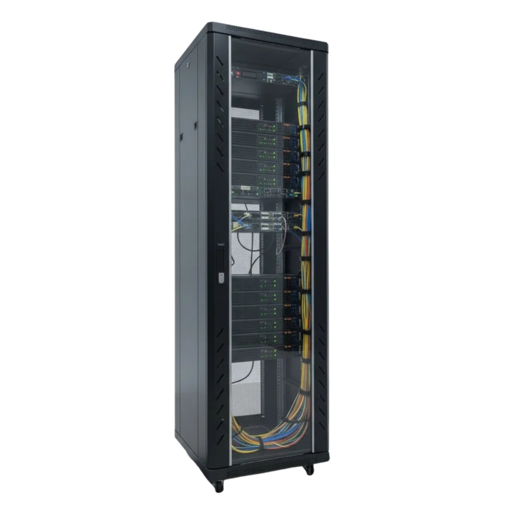 Rack de Pie Inglobar 42U 600mm Vidrio + 3 Bandejas + Ventiladores