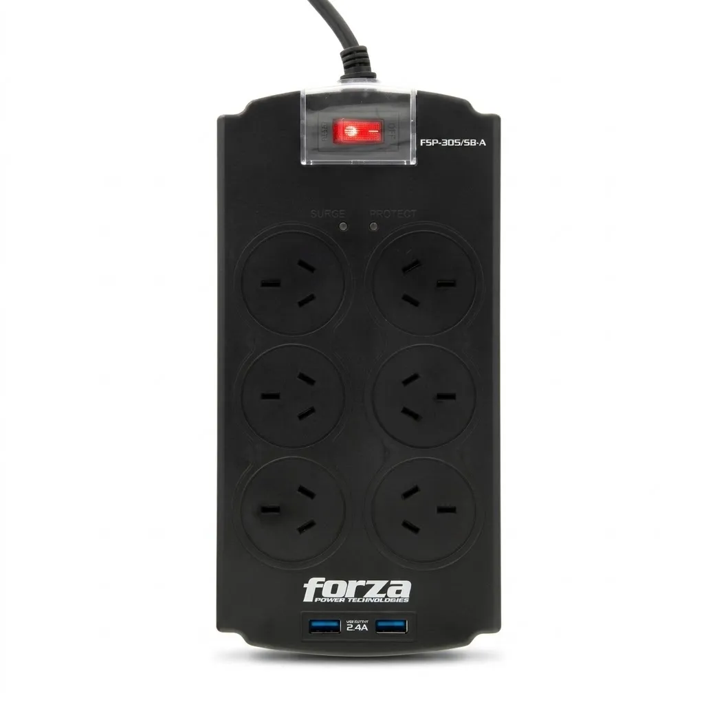 Protector de sobretensión Forza 1250J/2200W 6 IRAM puertos USB-220V (FSP-602USB-A) (cyo)