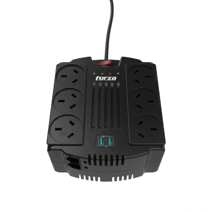 Regulador automático de voltaje Forza 1200VA/600W 6 IRAM 2 USB-220V (FVR-1202USB-A) (cyo)