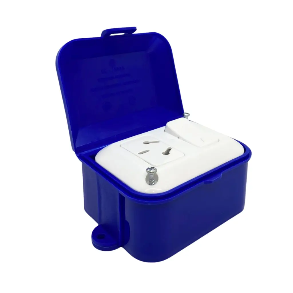 Linea exterior capsulada 1 toma 1 interruptor color azul TAAD (LC-70903)