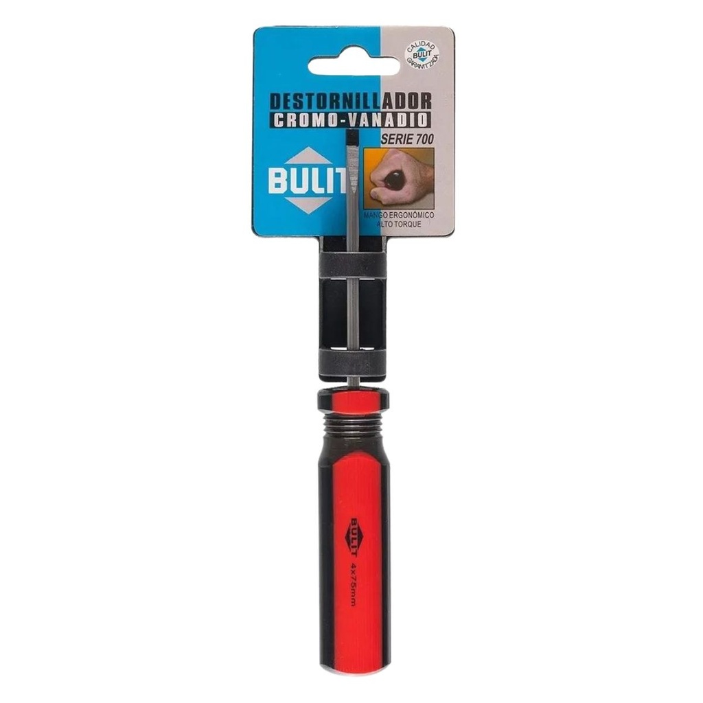 Destornillador cromo vanadio plano 4x75mm Bulit (DES 7PL 4X75)