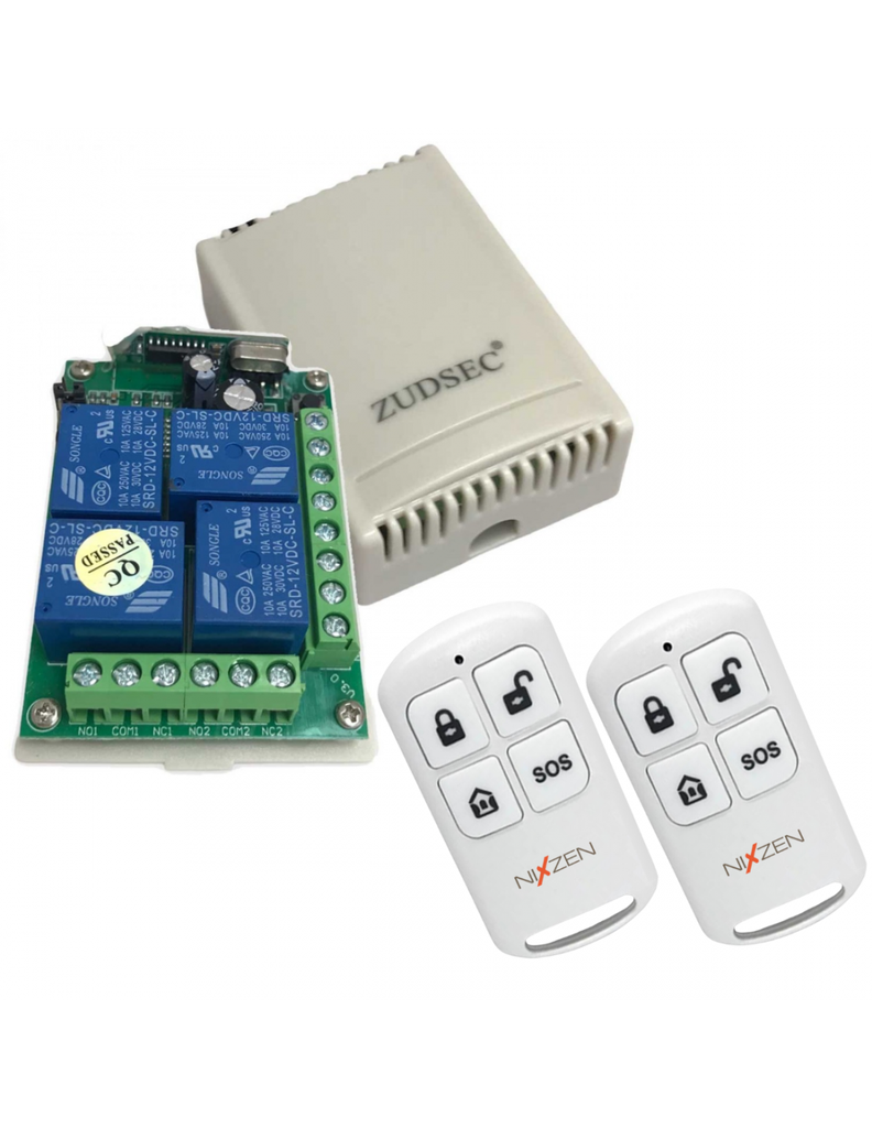 ZUDSEC Kit Receptor Control Remoto de 4 canales + 2 Controles 