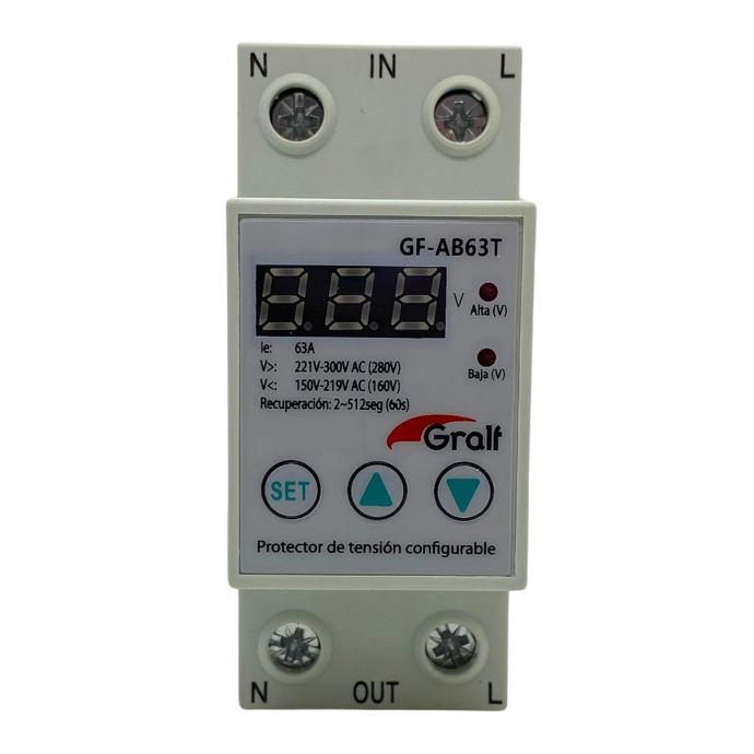Protector de tension con voltimetro configurable Gralf (GF-AB63T)