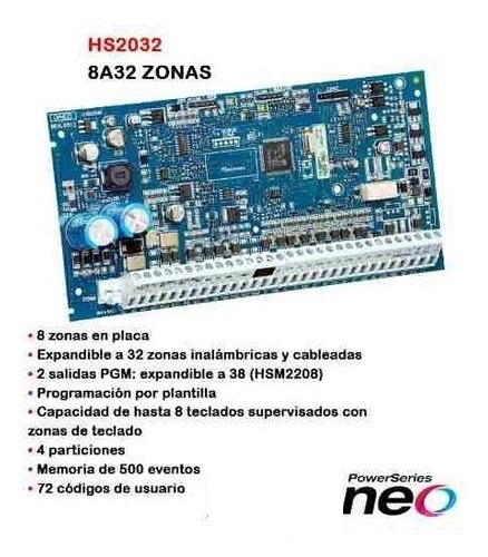 DSC-NEO HS2032PCBARG PANEL 8 ZONAS EXPANDIBLE A 32 (solo placa)