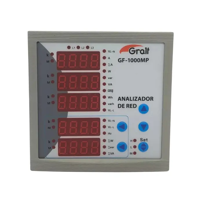 Analizador de red trifasico Gralf con medicion de consumo y cofimetro de panel (MGF-T3-1000MX)
