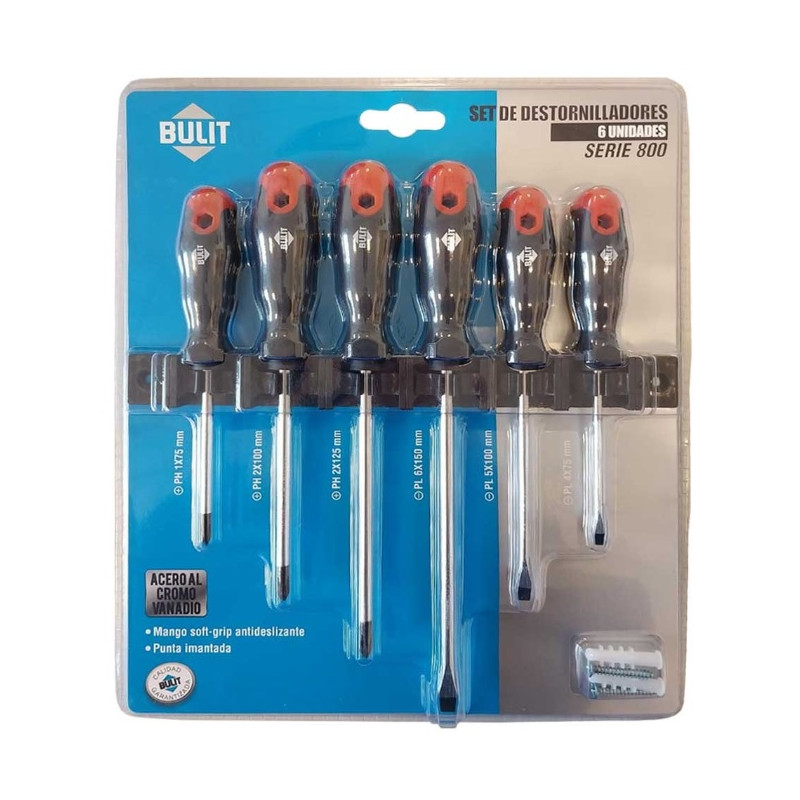 SET 6 destornilladores phillips y planos Bulit Serie 800 (DES 8 ST 6)
