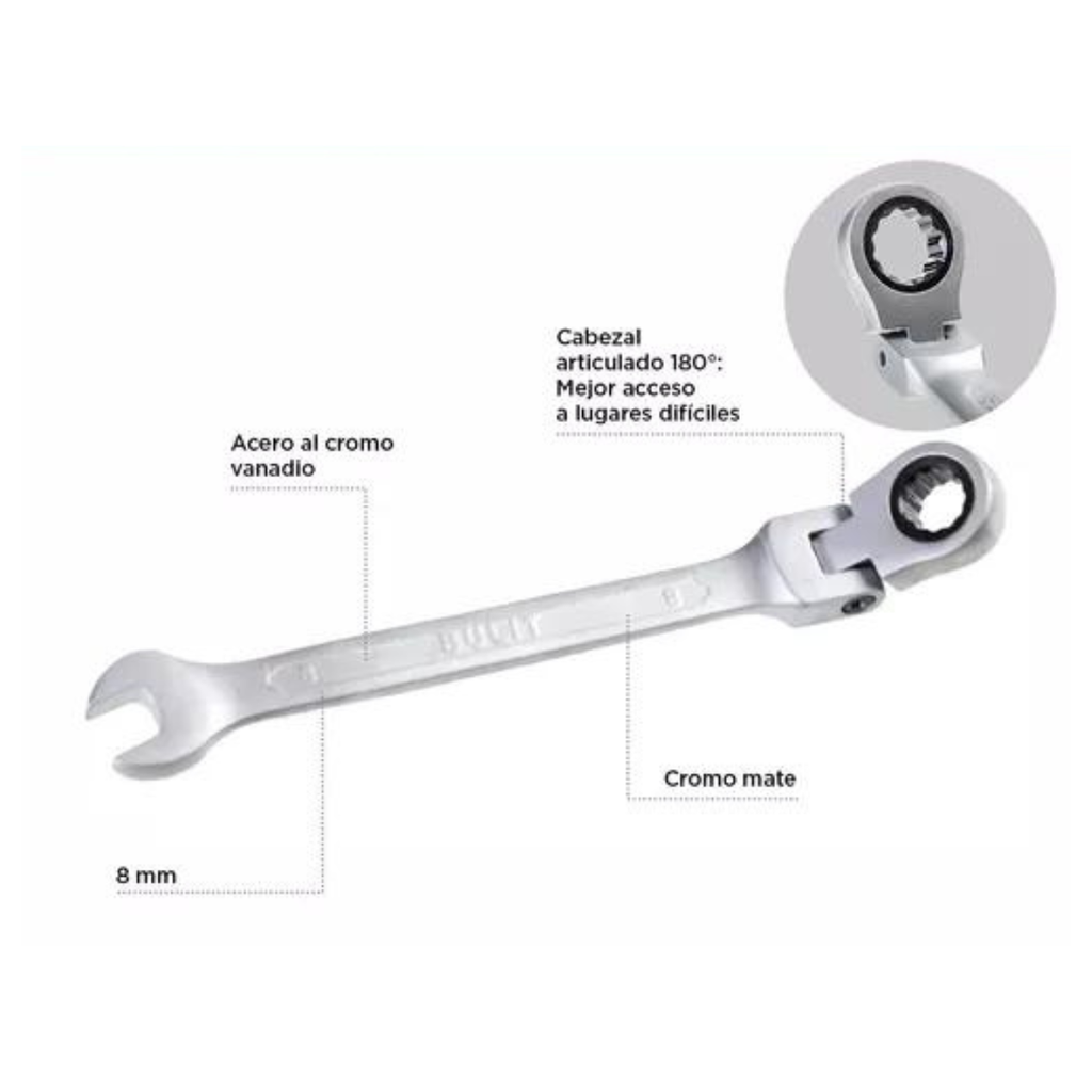 Llave criquet articulada Bulit mm de acero Serie 800 (LLV 8VAC 8)