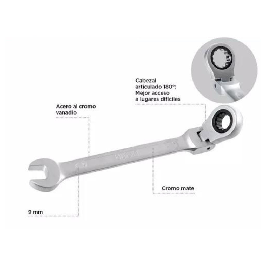 [LLV 8VAC 9] Llave criquet articulada Bulit 9mm de acero serie 800 (LLV 8VAC 9)
