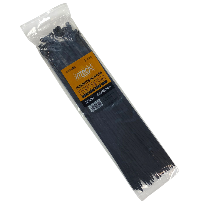 [PN48-400N] Precinto de nylon Inteck 4.8mmx40cm filtro UV negro x 100u
