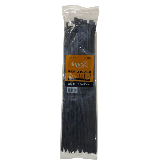 [PN76-400N] Precinto de nylon Inteck 7.6mmx40cm filtro uv negro x50u