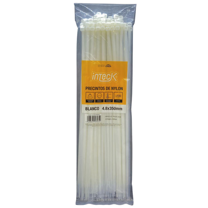 [PN48-350B] Precinto de nylon Inteck 4,8mmx35cm filtro UV blanco x100u
