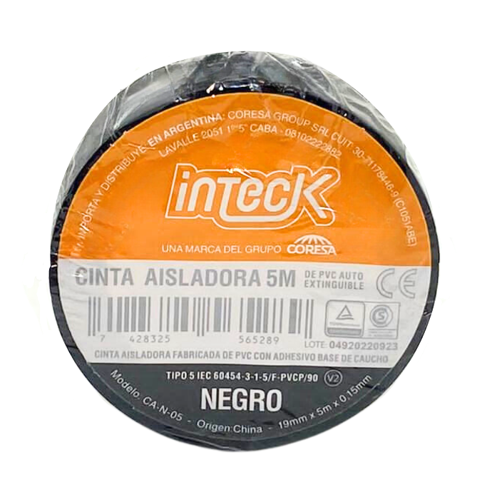 .oldCinta aisladora Inteck de PVC autoextinguible negra 5 metros