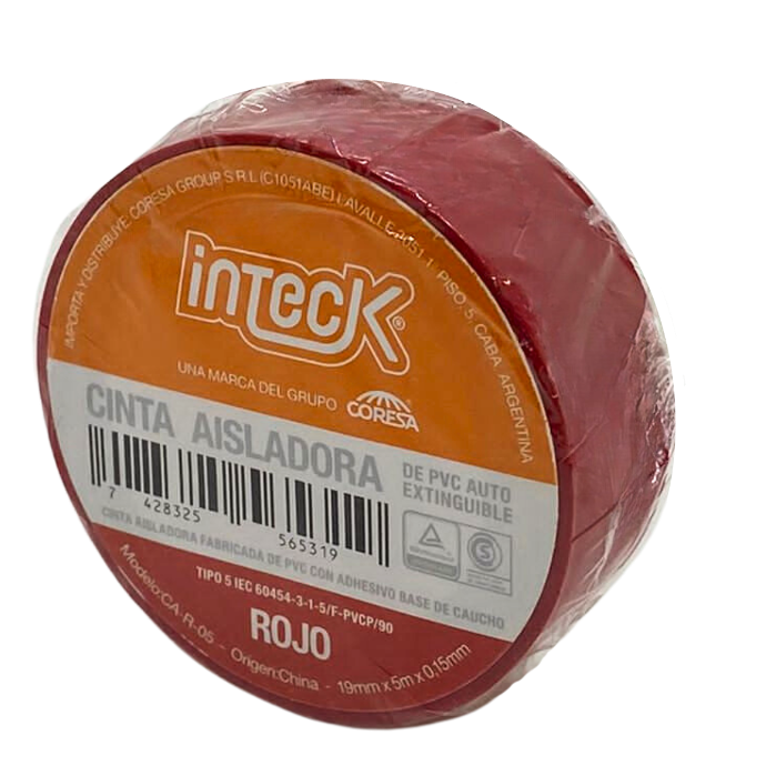 .oldCinta aisladora Inteck de PVC autoextinguible roja 5 metros