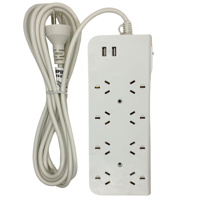 Zapatilla Inteck 8 tomas + 2 USB con cable 3mts y protector termico