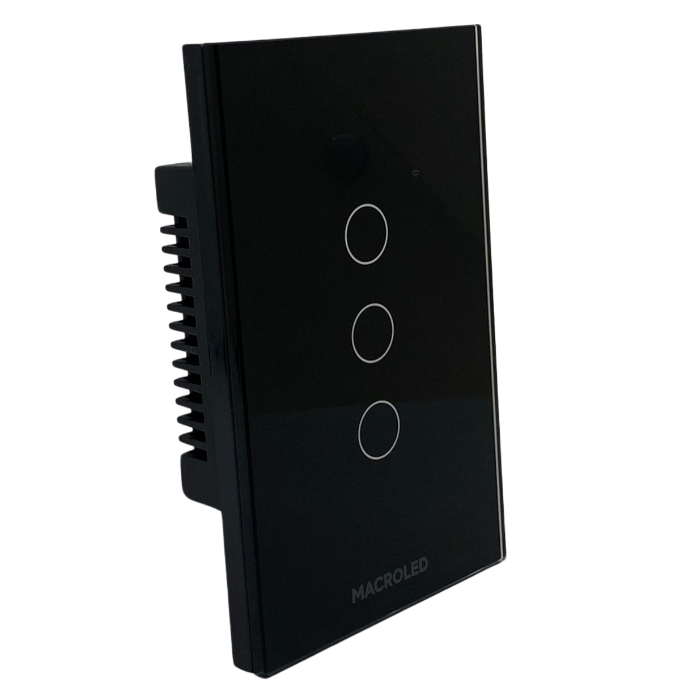 Tecla de pared smart Macroled tactil de 3 canales negro (TSX3N)