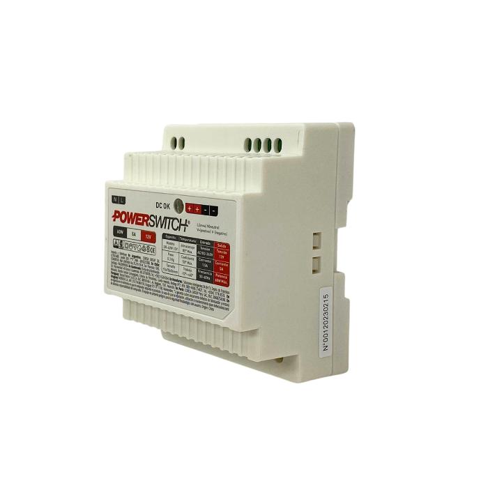 Fuente 12V 5A Powerswitch riel din gabinete plastico IP20 (DR-60W-12V)