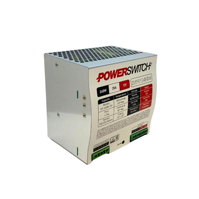 Fuente 12V 20A Powerswitch riel din gabinete metalico IP20 (DR-240W-12V)