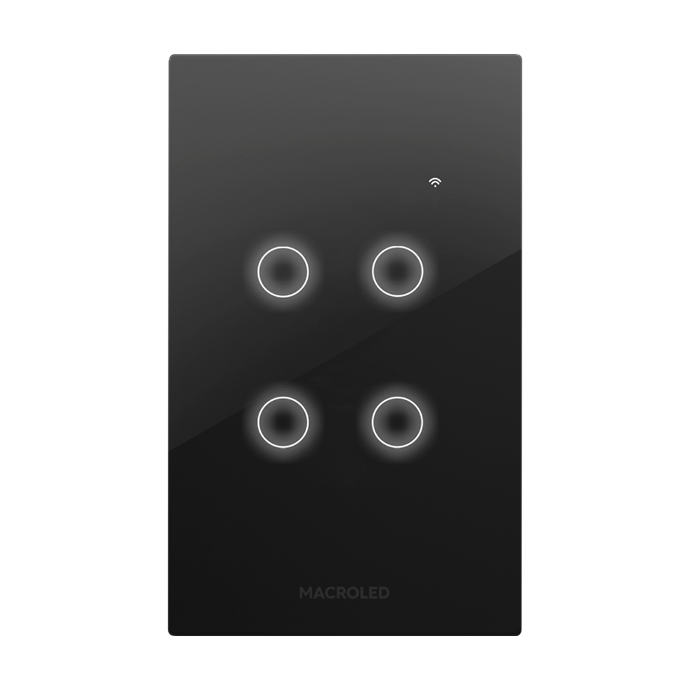 [TSX4N-CP] Tecla de pared smart Macroled tactil de 4 canales con capacitor negro (TSX4N-CP)