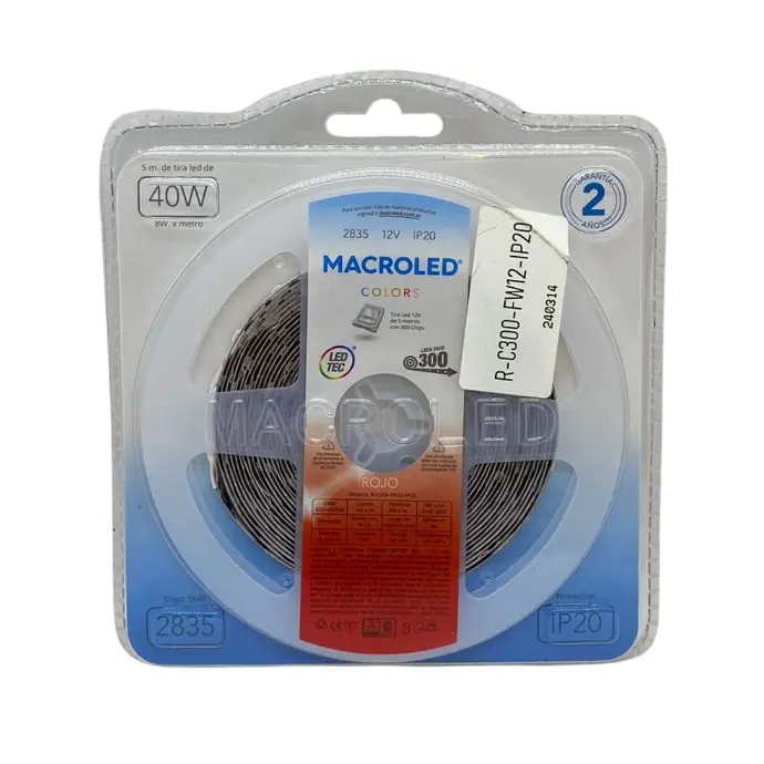 [R-C300-FW12-IP20] Tira LED 5m rojo 2835 Macroled 300 LEDs 12V (R-C300-FW12-IP20)