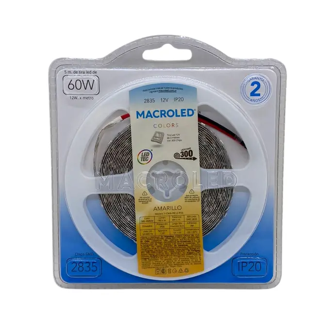 Tira LED 5m 2835 Macroled 300 LEDs 12V amarillo (Y-C300-FW12-IP20)