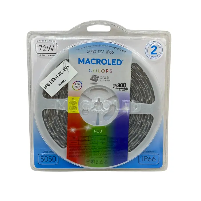 Tira LED 5m 5050 Macroled 300 LEDs RGB (RGB-B300-FW12-IP66)