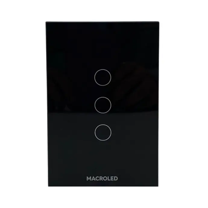 Tecla de pared smart Macroled tactil de 3 canales con capacitor negro (TSX3N-CP)