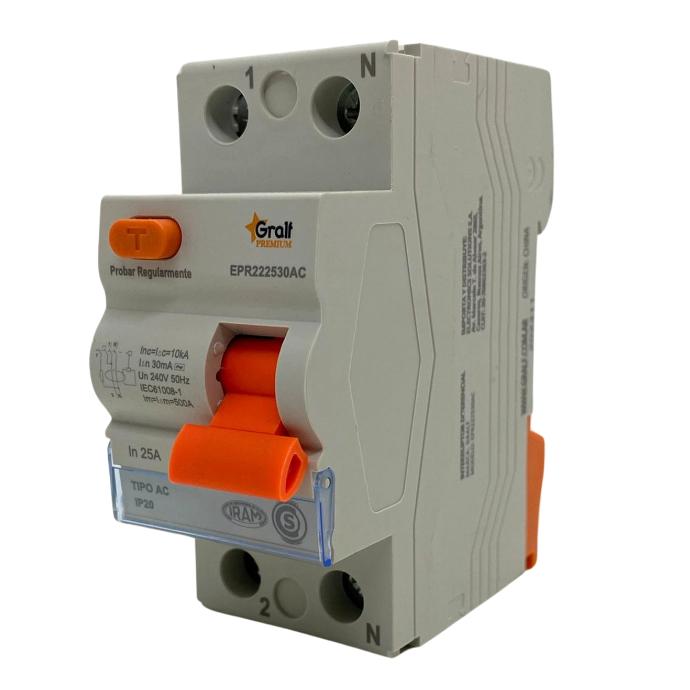 [TDG-1P+N25A] Disyuntor diferencial Gralf 1P+N 25A 30mA 10KA Riel Din (TDG-1P+N25A)