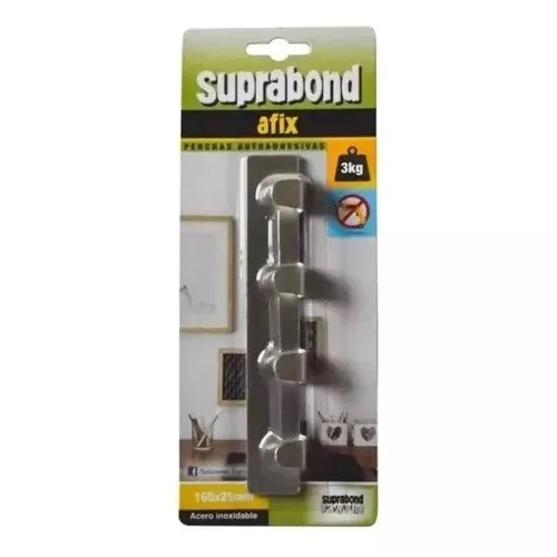 Percha autoadhesiva acero inoxidable 4 ganchos Suprabond (AFX P4G A)