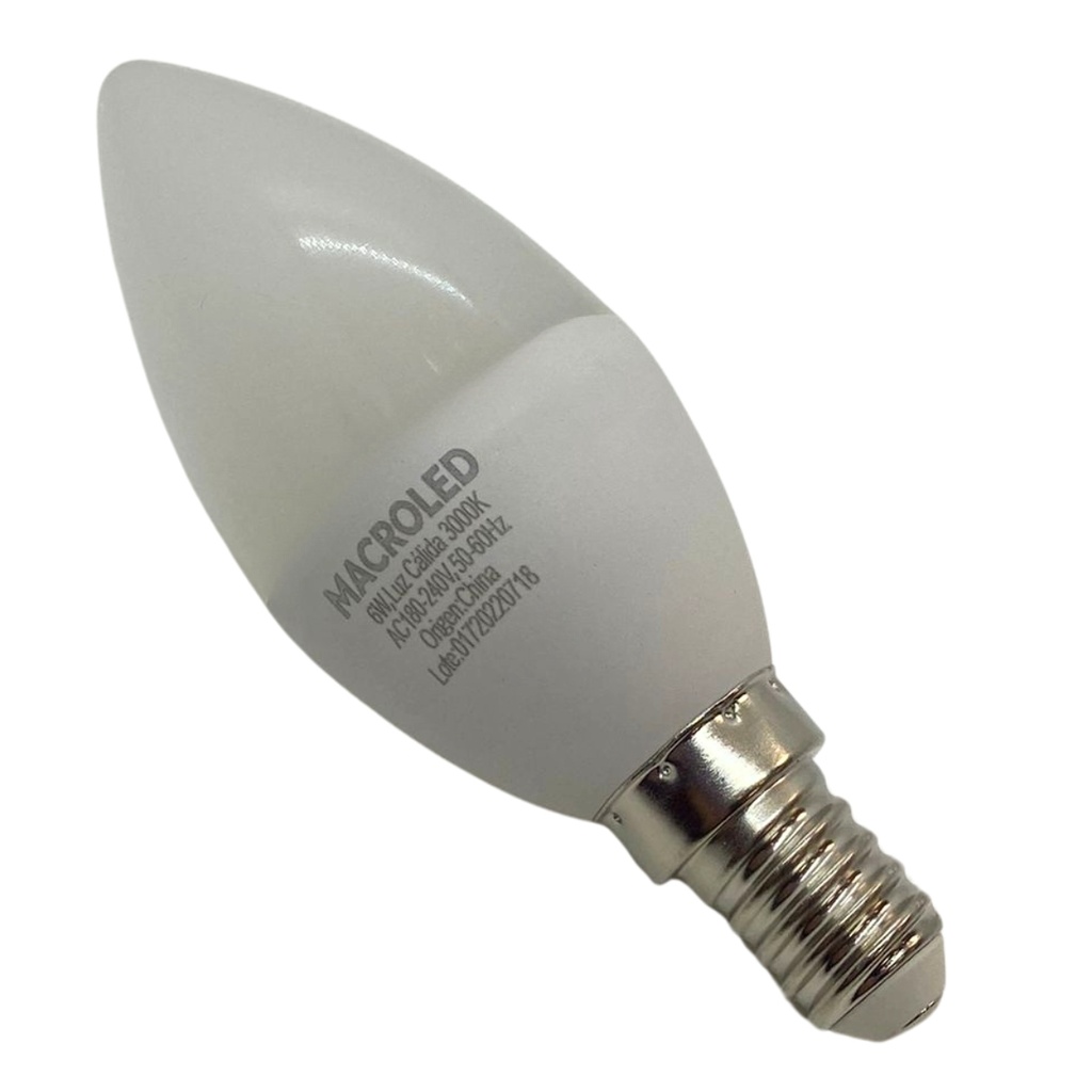 Foco vela C37 Macroled 6W E14 calido 3000K (C37-6-E14-WW)