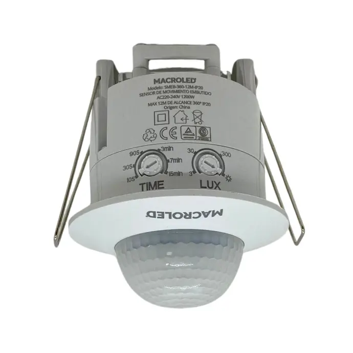 Sensor de movimiento para embutir Macroled blanco 12m de alcance (SMEB-360-12M-IP20)