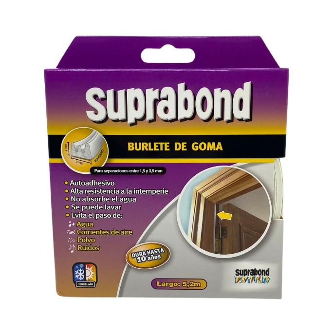 Burlete de goma Suprabond perfil E autoadhesivo 5,2m blanco (SLT E 5 B I)