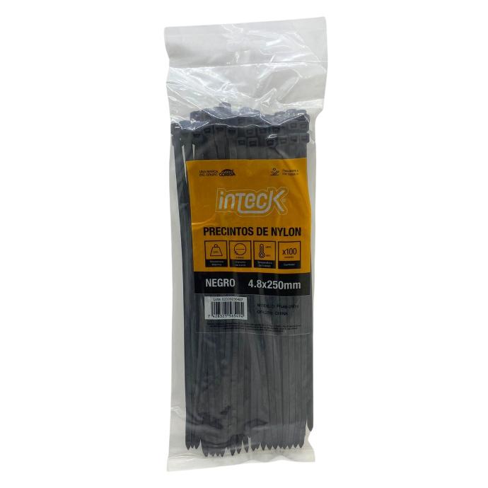 [PN48-250N] Precinto de nylon Inteck 4.8mmx25cm filtro uv negro x100u