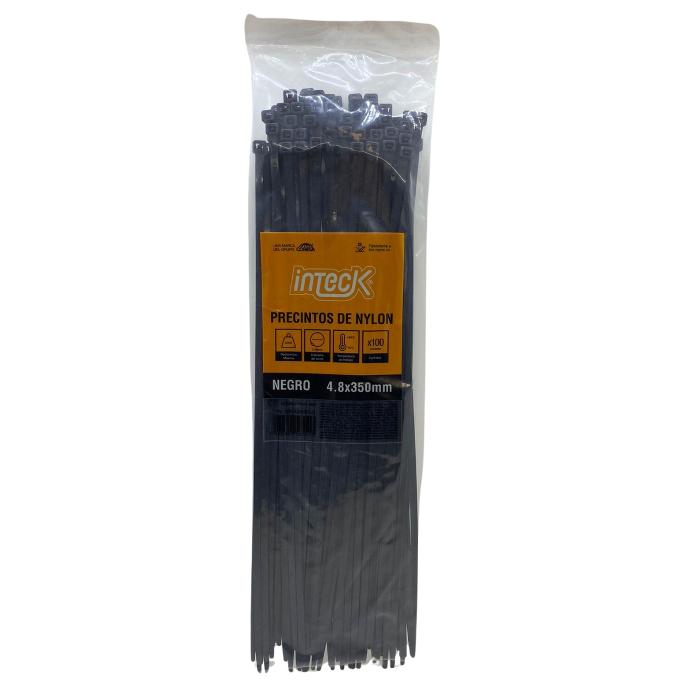 [PN48-350N] Precinto de nylon Inteck 4.8mmx35cm filtro uv negro x100u