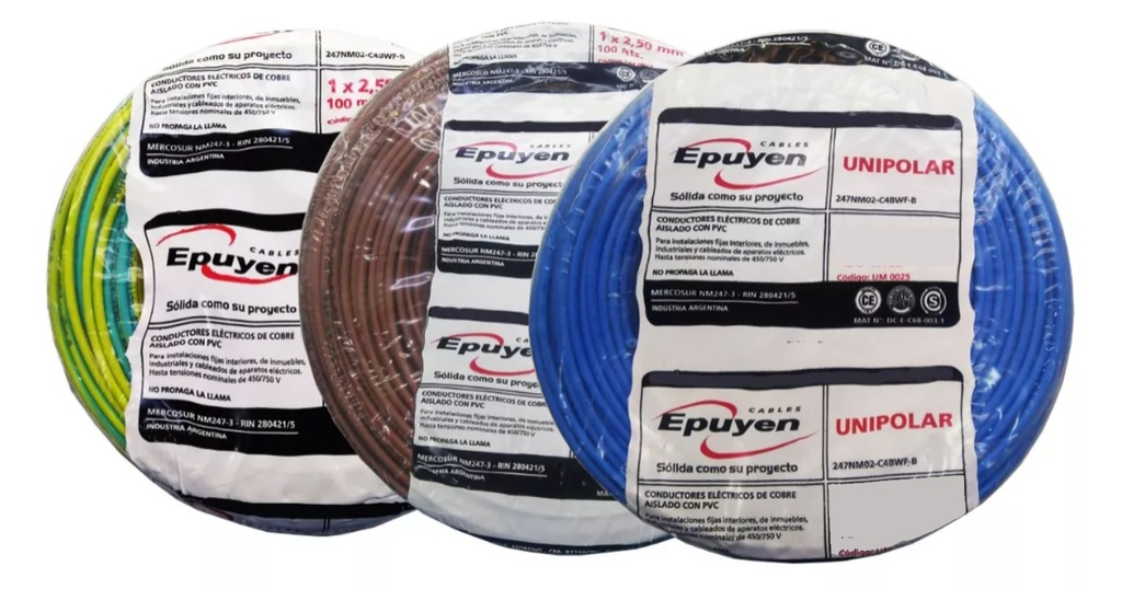Cable Unipolar 2,50mm celeste Epuyen normalizado (rollo 100m)