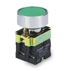 Pulsador de cuerpo metalico de 22 mm VERDE con contacto NA