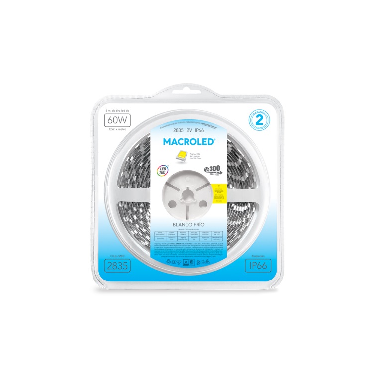 Tira LED Macroled 2835 IP66 blanco frio 5m 300 LEDs 12V (CW-C300-FW12-IP66)