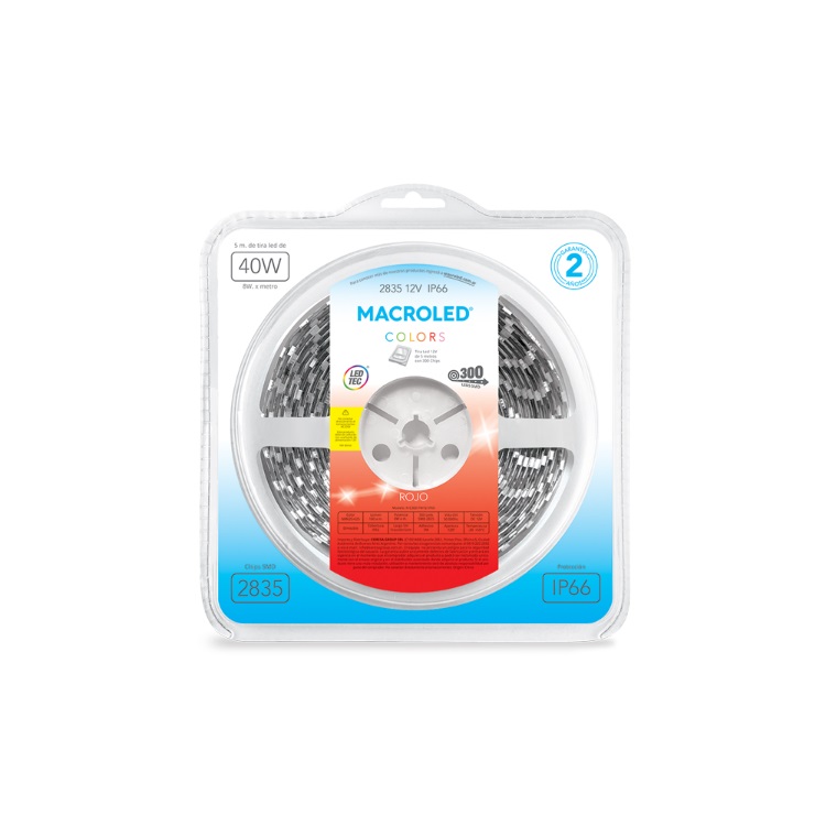 Tira LED Macroled 2835 rojo IP66 5m 300 LEDs 12V (R-C300-FW12-IP66)