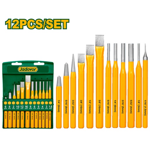[JDCC8312] Kit de cinceles y punzones en frio Jadever acero 40CR 12pcs [d]