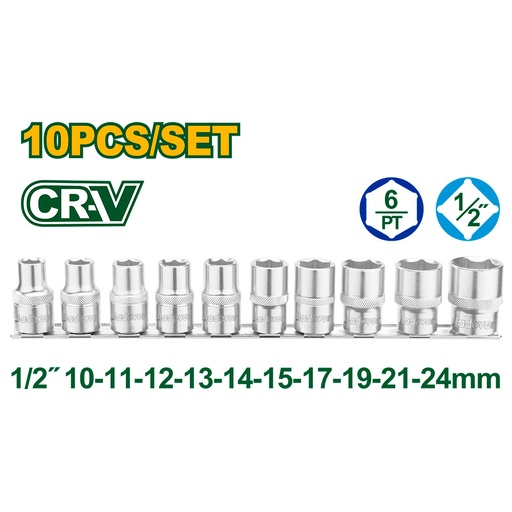 [JDST2410] Set de tubos hexagonales de 1/2 x10 piezas Jadever de 10 a 24mm [d]