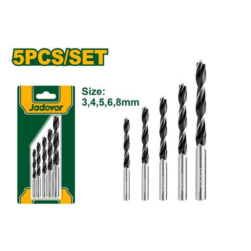 [JDSJ3K01] Set de mechas x5 Jadever para madera 3-8mm [d]