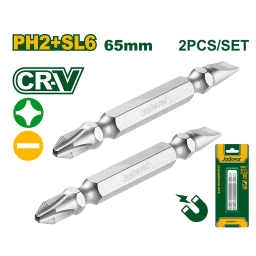 [JDSV0K11] Set de puntas de destornillador dobles x2 Jadever PH2 + SL6 50mm [d]