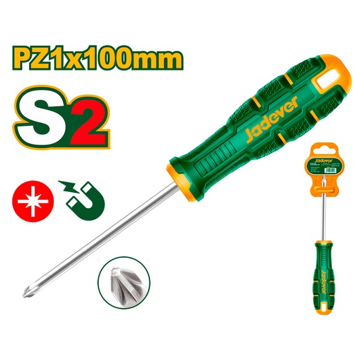[JDSDC214] Destornillador pozidriv Jadever con punta magnetica S2 PZ1x100mm [d]
