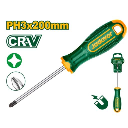 [JDSD2238] Destornillador phillips Jadever con punta magnetica CRV PH3x200mm [d]