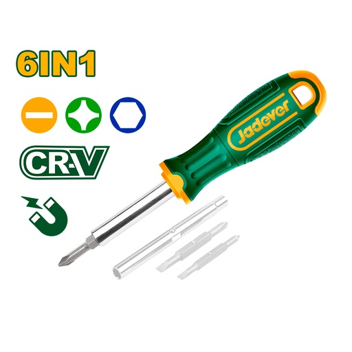 [JDSS5506] Destornillador multiple Jadever 6 en 1 CRV PH+SL+Tubo x6pzs [d]