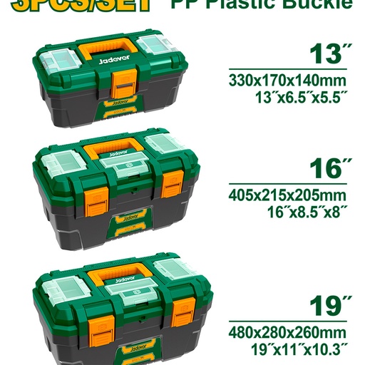 [JDTB2103] Set cajas de herramientas de plastico Jadever 13", 16" y 19"   [d]