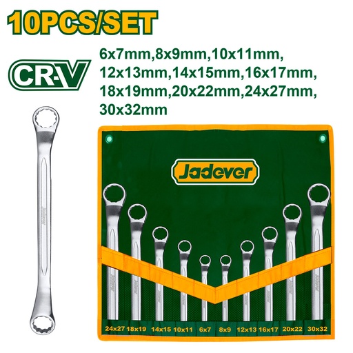 [JDFS5M10] Set de llaves combinadas acodadas Jadever de 10 piezas de 6 a 32mm [d]