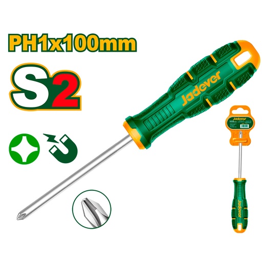 [JDSDB214] Destornillador phillips Jadever con punta magnetica S2 PH1x100mm [d]