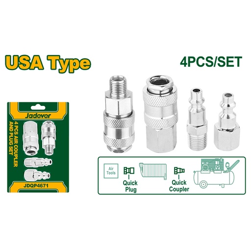 [JDQP4671] Kit conector y acople rapido de aire Jadever 4 piezas 1/4" [d]